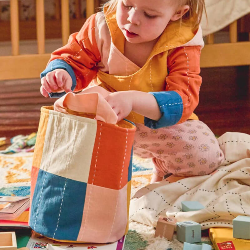 Checkered Fabric Storage Bin