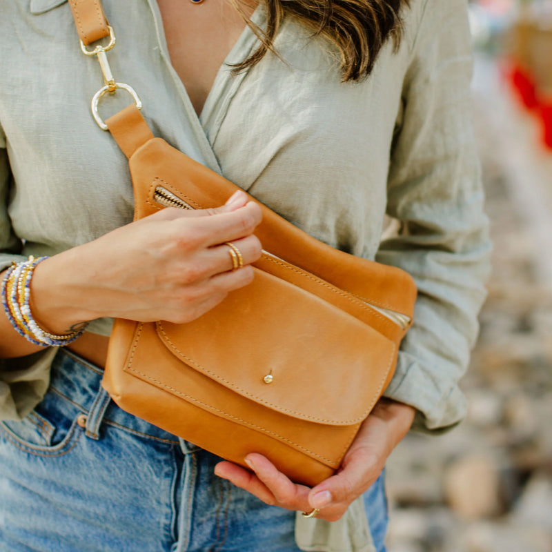 Zip-Top Crossbody Leather Bag