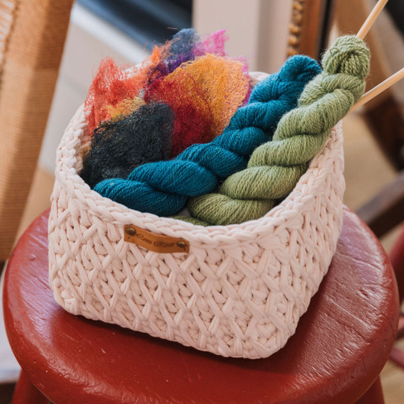 Crochet Square Wood Bottom Basket