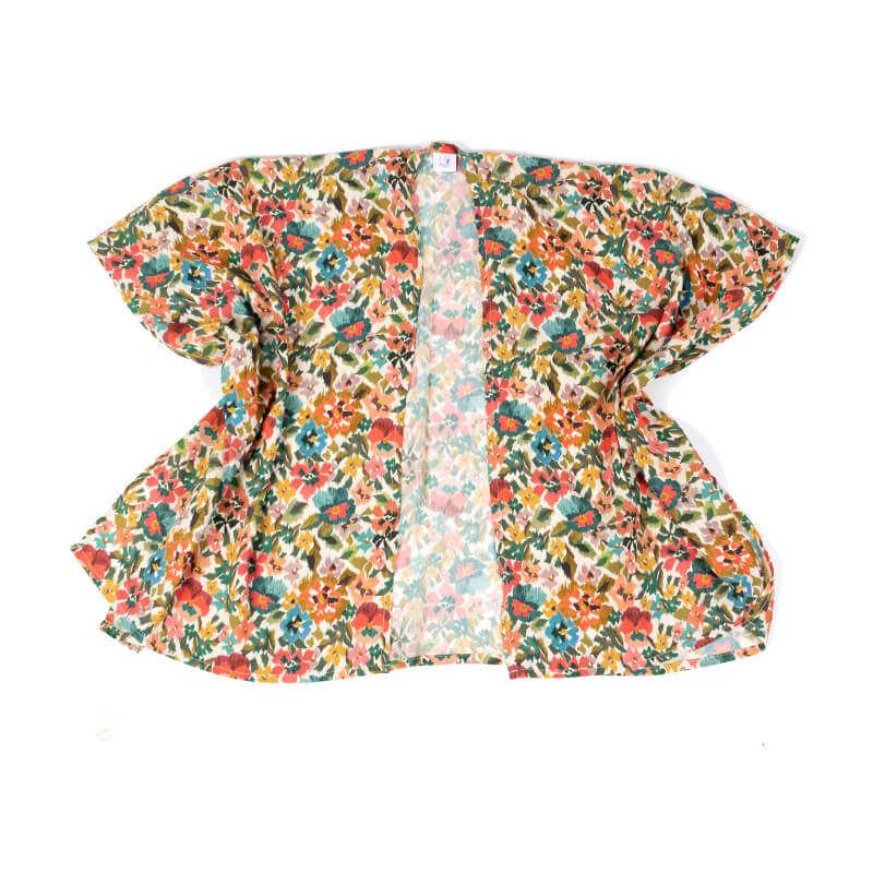 Retro Floral Open-Front Kimono