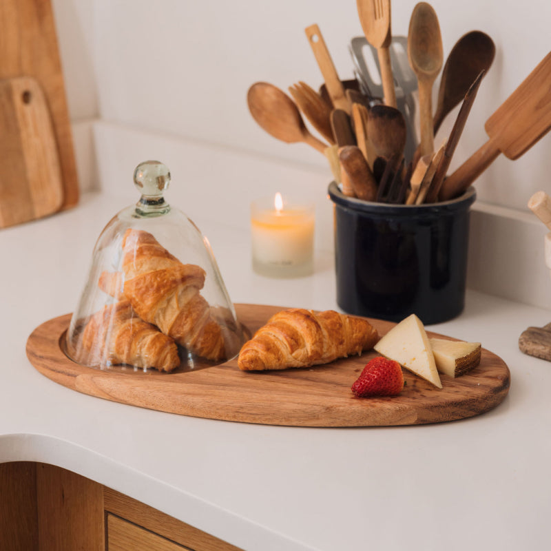 Handcrafted Wood Board with Upcycled Glass Dome