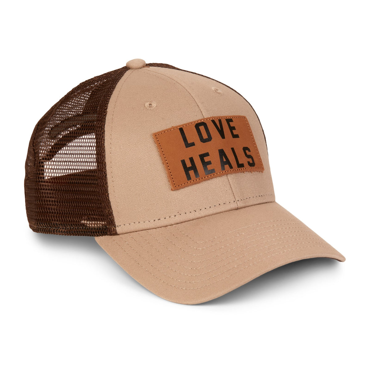 Love Heals Tan Trucker Hat